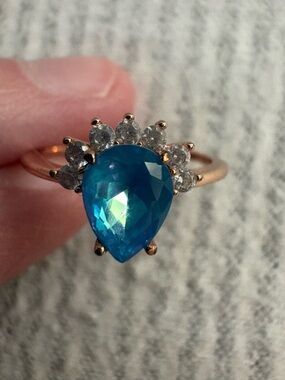 Fragrant Jewels Teardrop Blue Crystal Ring with Halo Accents